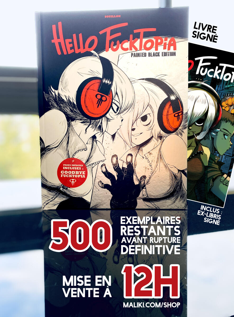 Hello Fucktopia Painted Black Edition Souillon liquide en 5 heures le stock de l'édition collector d'Hello Fucktopia - Livres Hebdo