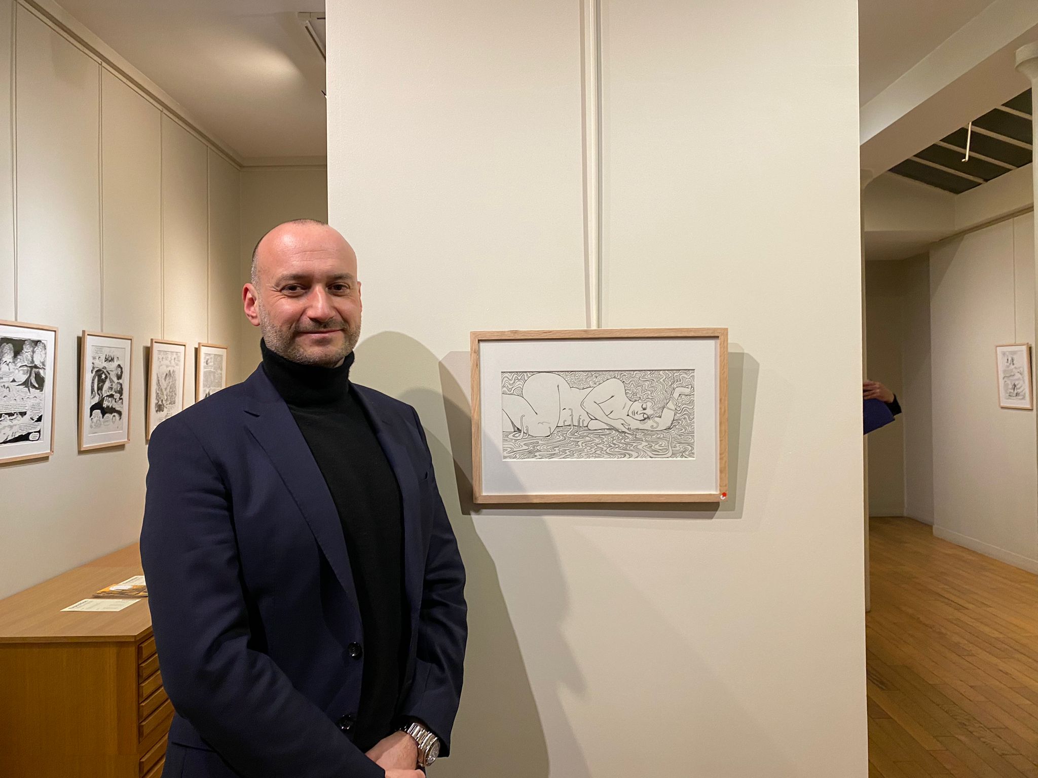 Jean Baptiste Barbier au vernissage de l'exposition sur Christophe Blai, le 20 janvier à Paris.