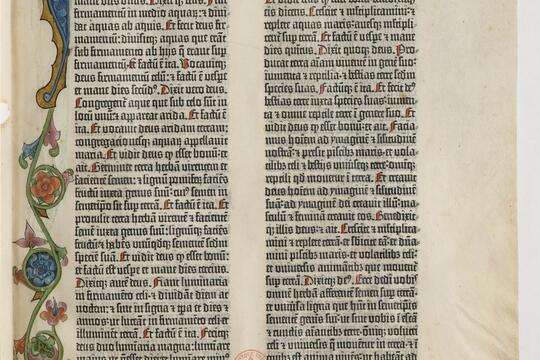 Extrait de la Bible de Gutenberg, exemplaire de la BnF