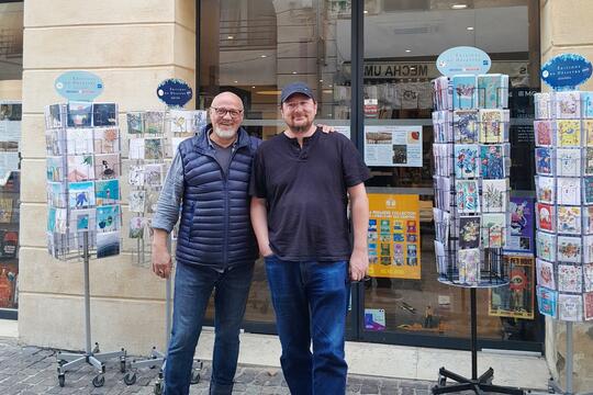 Pierre Curiale, nouveau directeur de La Comédie Humaine, et le fondateur de la librairie Cyril Dewavrin