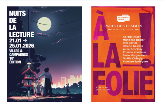 Les affiches de janvier 2026 des festivals Nuits de la lecture et Paris des femmes