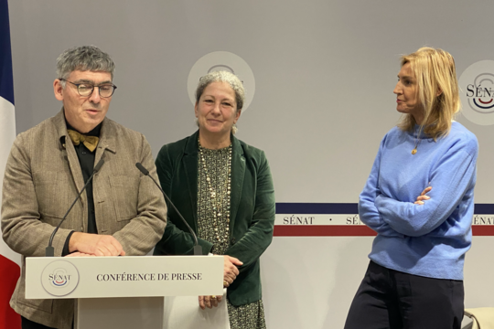 Pierre Ouzoulias, Laure Darcos et Agnès Evren au Sénat
