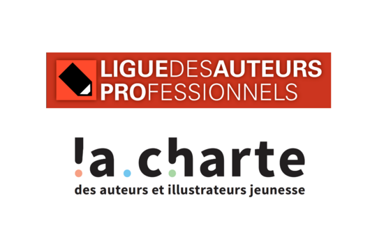 Les logos de la ligue des auteurs professionnels et de la Charte des auteurs et illustrateurs jeunesse