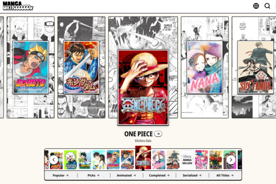 Page d'accueil du service MANGA MILLION, lancé par Shueisha le 6 août 2026.
