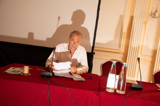 Olivier Nora le 1er juin 2026 lors de la présentation de la rentrée littéraire Grasset