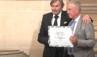 Daniel Rondeau de l'Académie Française et Antoine Gallimard le 18 juin 2025 sous la coupole