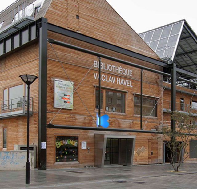 Vue d'artiste de la future enseigne commune des bibliothèques, conçue par Olivier Douzou, David Fourré et Edith Clavel.