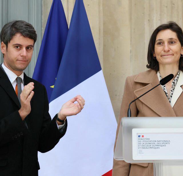 Passation entre Gabriel Attal et Amélie Oudéa-Castera au ministère de l'Éducation nationale