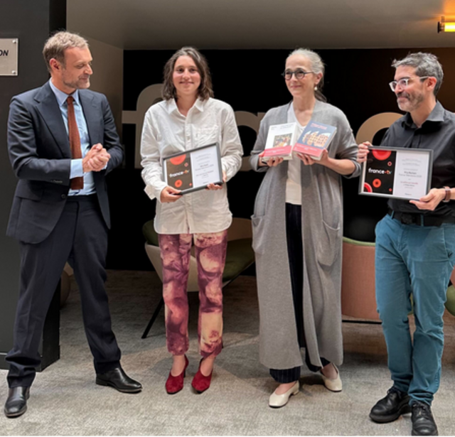 De gauche à droite : Augustin Trapenard, Adèle Yon, Delphine Ernotte Cunci, Philippe Manevy