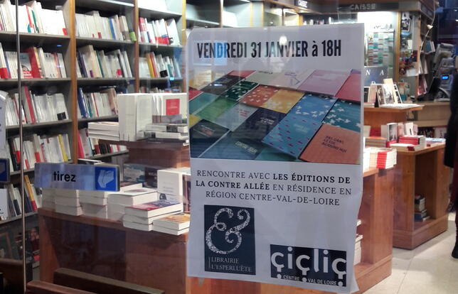 Rencontre à la Librairie l'Esperluète (Chartres) avec l'éditeur en résidence Benoît Verhille, en janvier 2020.