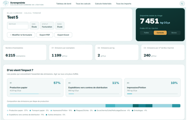 Capture d'écran de Livrempreinte, simulation de résultats