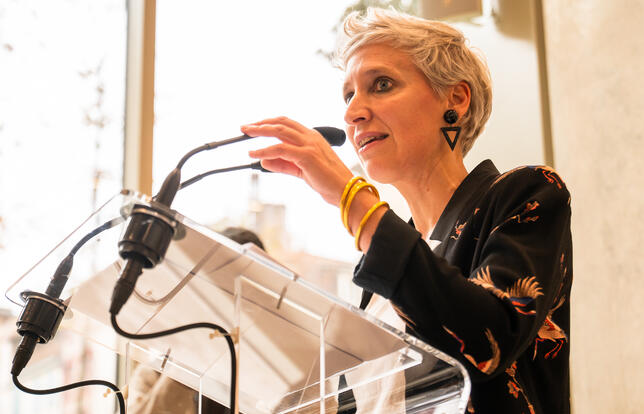 Ann-Sarah Laroche, lors de l'inauguration de la médiathèque centrale de Bayonne