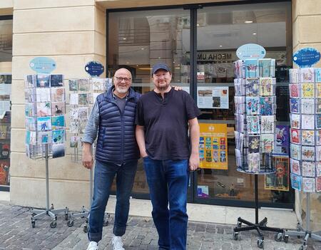 Pierre Curiale, nouveau directeur de La Comédie Humaine, et le fondateur de la librairie Cyril Dewavrin