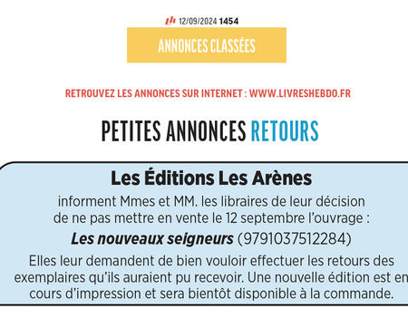Les Arènes petite annonce dans livres Hebdo
