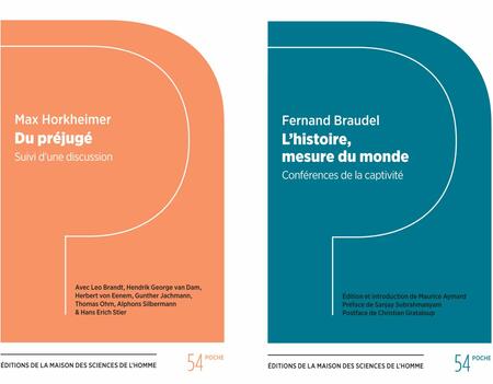 Couvertures Du préjugé, de Max Horkheimer et L’histoire, mesure du monde de Fernand Braudel (éditions de la maison des sciences de l’Homme)