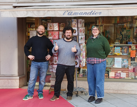 Samuel, Thomas Auxerre et Pauline de la librairie l'Amandier