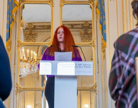 Linda Maria Baros, directrice artistique du Printemps des Poètes, lors de la conférence de présentation de l'édition 2026