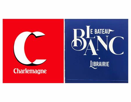Logos du groupe Charlemagne et de la Librairie Le Bateau Blanc