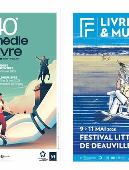 De gauche à droite les affiches du festival Comédie du Livre et du festival Littéraire de Deauville 2025