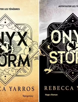 Les couvertures des éditions classique (à gauche) et collector (à droite) d'Onyx Storm, troisième tome de la série Fourth Wing de Rebecca Yarros, paru aux éditions Hugo
