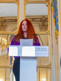 Linda Maria Baros, directrice artistique du Printemps des Poètes, lors de la conférence de présentation de l'édition 2026