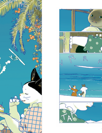 Couverture et planche de Cat Café (Cantina, Dargaud)