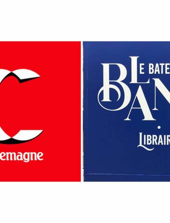 Logos du groupe Charlemagne et de la Librairie Le Bateau Blanc