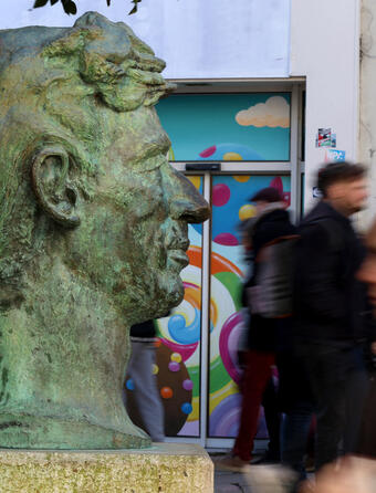 Statue d'Hergé pendant le festival d'Angoulême en janvier 2025