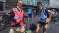 Pascal Wagner et Jean-Marie Feurtet, bibliothécaires à vélo au Congrès de l'ABF 2023, devant le Palais des Congrès de Dunkerque.JPG