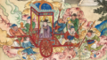 « Le censeur Feng devient roi des enfers », détail d’une illustration du manuscrit Chenghua du Sūtra du diamant et ses miracles, publié par les éditions Diane de Selliers