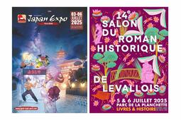 Affiche de la Japan Expo 2025 et du 14e salon du roman historique de Levallois